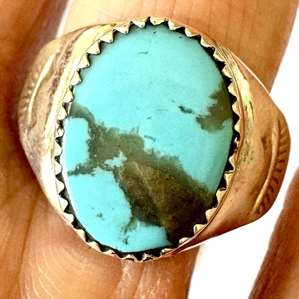 Navajo Turquoise‎ Mens Ring Sz 11 Annie Lincoln Sterling Handmade Band Native